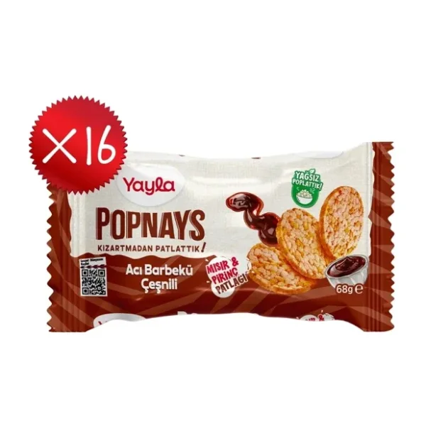 Yayla Popnays Acı Barbekü Çeşnili Mısır ve Pirinç Patlağı 68 g x16