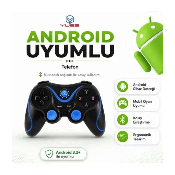 YUES Android Kablosuz Oyun Kolu Android TV / TV Box / Telefon Uyumlu Gamepad (Düşük Gecikme)