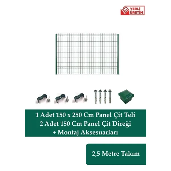 150 Cm X 2,5 Metre Panel Çit Takım Yeşil Bahçe Çiti (Aksesuarlar Dahil)