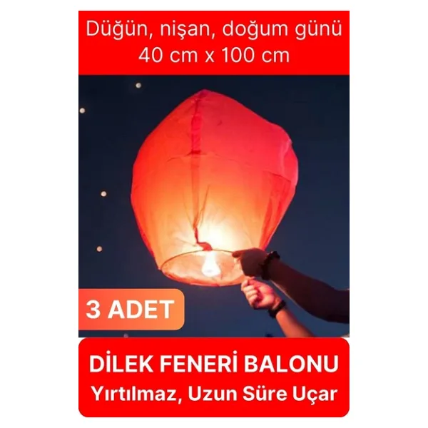 3 Adet Dilek Feneri Balonu Gece Ateş Gökyüzü Işığı Uçurtma Yırtılmaz Kaliteli Düğün Nişan Özel Gün