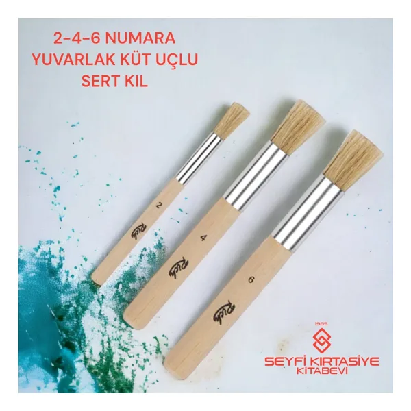 3 ADET STENCİL FIRÇA SETİ 2-4-6 NUMARA YUVARLAK KÜT UÇLU SERT KIL 3'LÜ SET