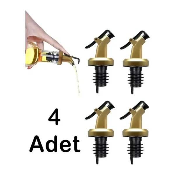 4 Adet Damlatmaz Yağdanlıklık Sirkelik Şişe Ucu Kapağı Tıpası Gold Siyah
