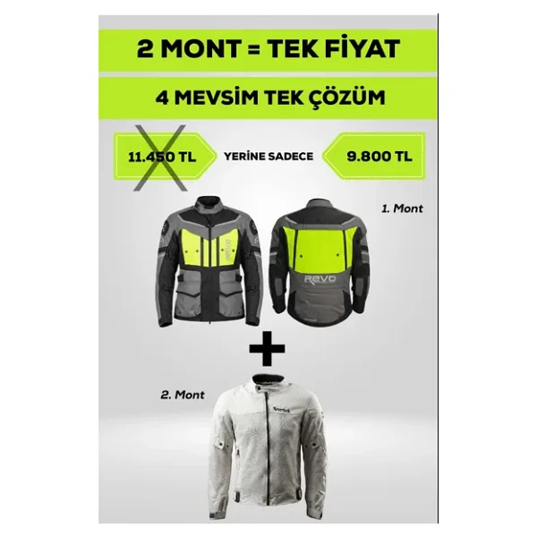 4 Mevsim Tek Paket Motosiklet Montu - Yazlık Fileli + Kışlık Mont + Yağmurluk + Polar