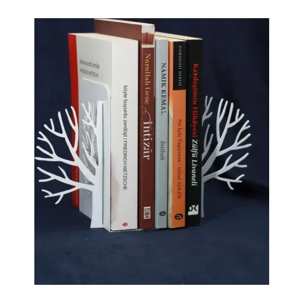 Ağaç Desenli Kitap Tutucu, Ev Ve Ofis Dekoratif Estetik Kitap Tutucu, Ağac Desenli Kitaplık Tutucu Beyaz
