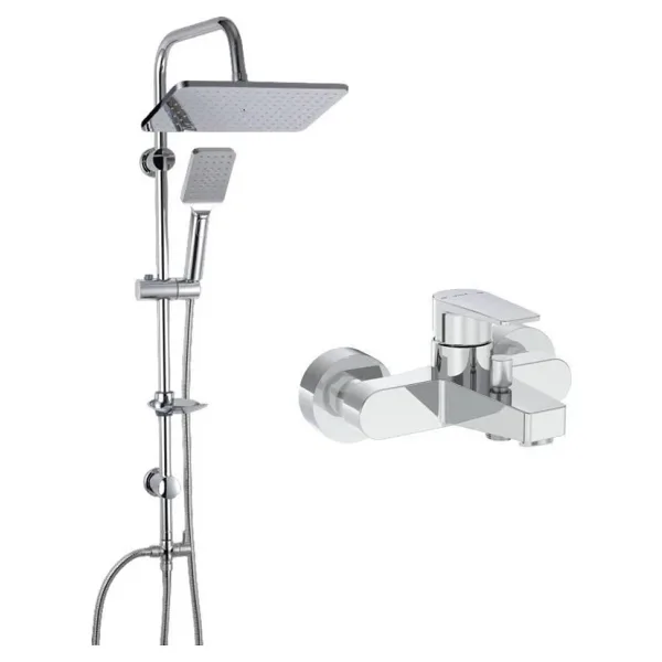 Artema Flow Square Krom Banyo Bataryası + Doppo Long Krom Tepe Duş Seti