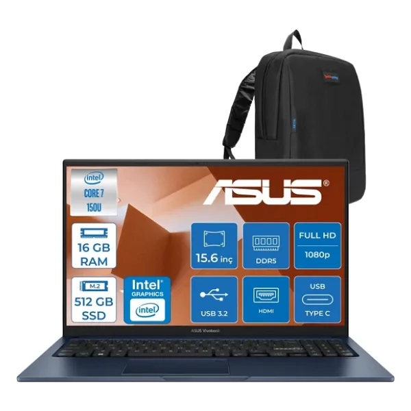 Asus Vivobook 15 Vivobook 15 (X1504VA) Intel CoreTM 7 150U 16GB Ddr5 512GB SSD Intel Graphic Gpu 15,6 Inç Fhd (1920 x 1080) Freedos Taşınabilir Bilgisayar X1504VA150UF02+ZETTAÇANTA - 512 GB - 16 GB