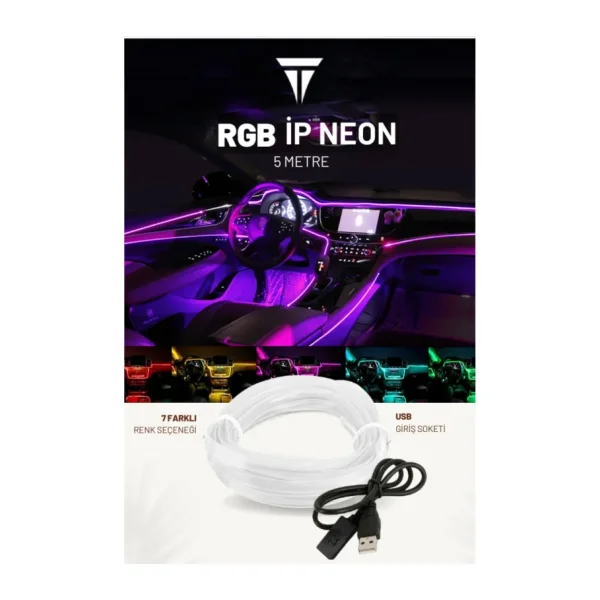 C9 Rgb Araç Içi Atmosfer Ambiyans Ip Neon Torpido Led 5 Metre usb girişli