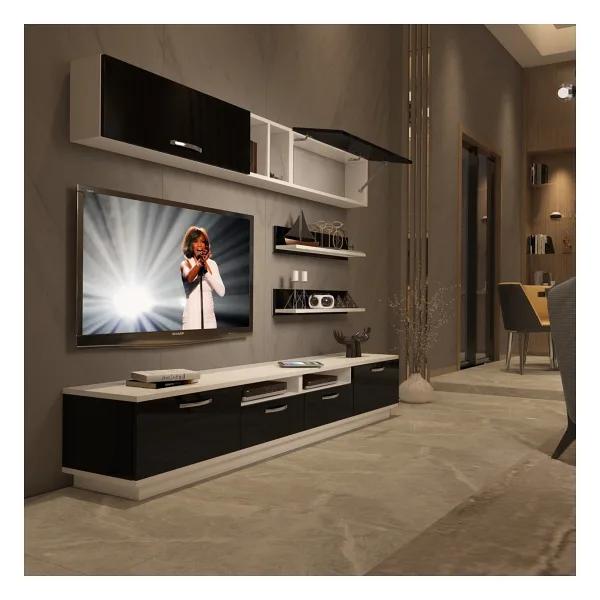 Decoraktiv Trendstyle 5220 Mdf Tv Ünitesi Tv Sehpası Beyaz Siyah