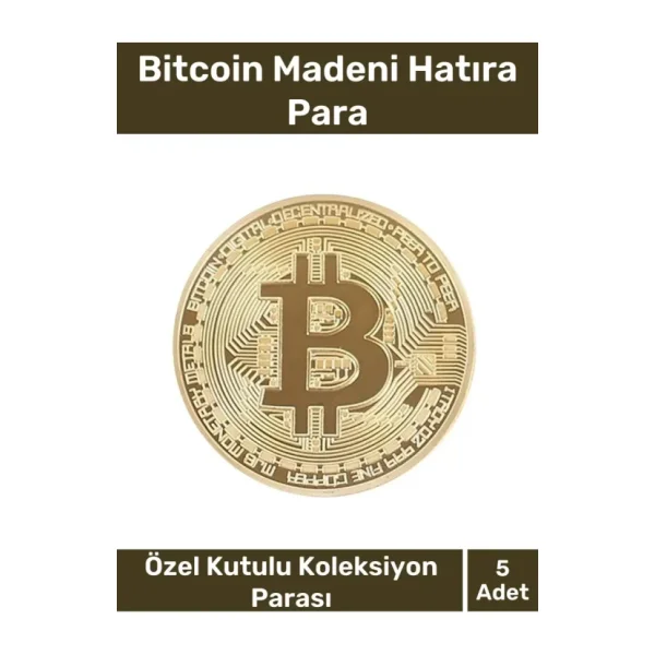 Deluxe Series Kutulu Hediyelik Kripto Hatıra Koleksiyon Bitcoin Madeni Para Altın Rengi 5 Adet
