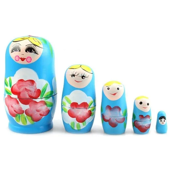 Dünyadan Hediyeler Ahşap Matruşka Bebek Beşli Set Mavi