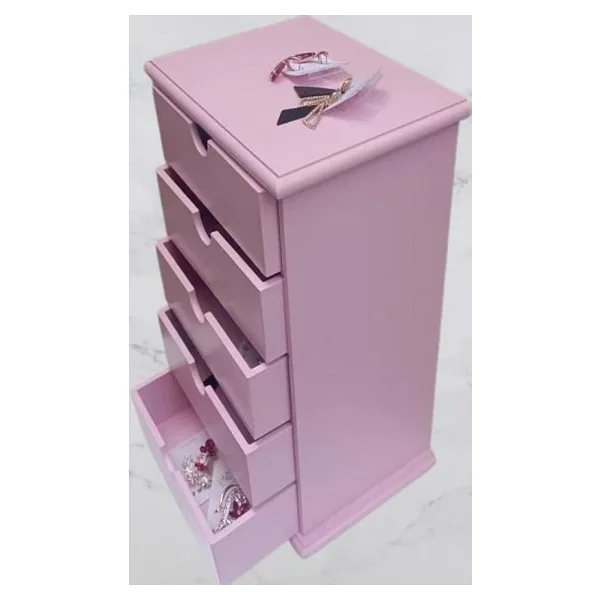 Hobi 90381 Sifonyer Taki Ve Makyaj Kutusu 5Cekmece Parlak Pembe Lake Boya Elyapim