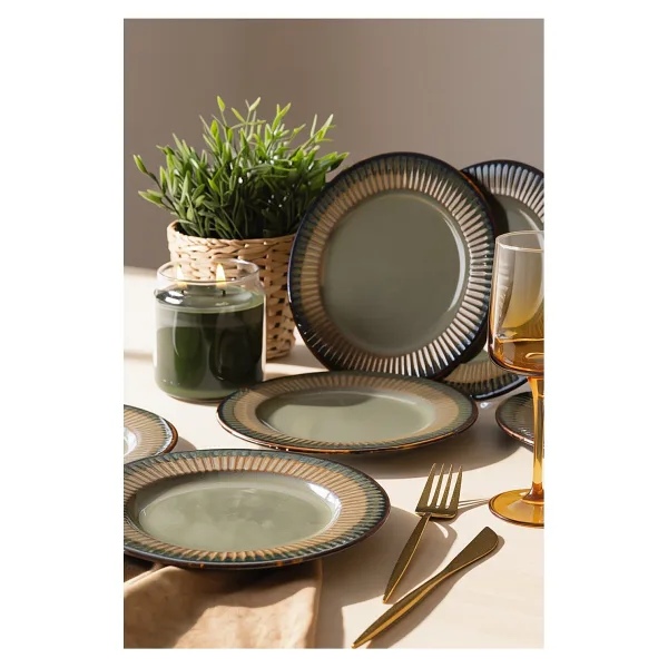 Keramika Reaktif Yeşil Line Pasta Tabağı 21 Cm 6 Adet Q84