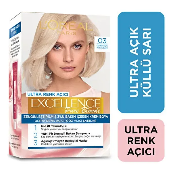 L'Oreal Paris Excellence Pure Blonde 03 Ultra Açık Küllü Sarı Saç Boyası