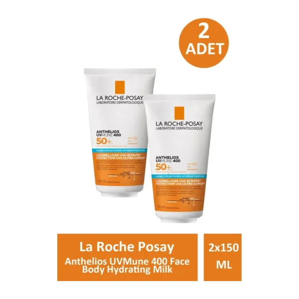 La Roche-Posay Anthelios Uvmune 400 Nemlendirici Yüz ve Vücut 150 ml 2 Adet 50 Faktör Güneş Sütü