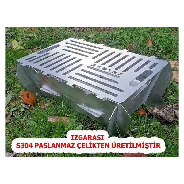 Lazer Mangal Portatif Pratik Katlanabilir Paslanmaz Izgaralı 41X25 cm - 41 x 25 cm