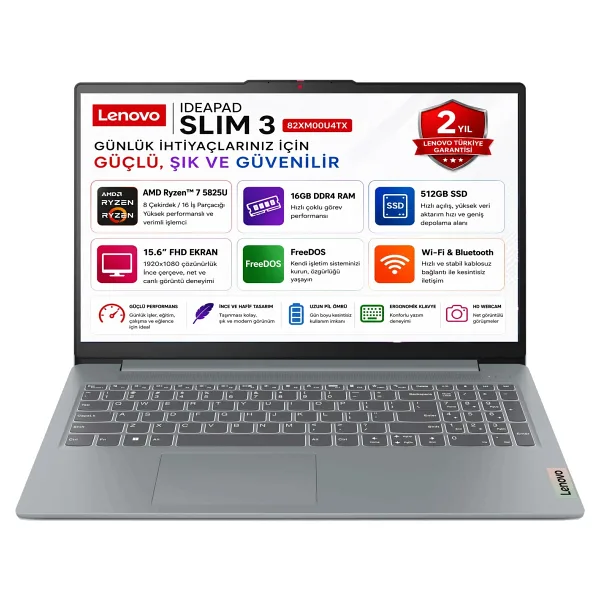 Lenovo IdeaPad Slim 3 15ABR8 82XM00U4TX Ryzen 7 5825U 16 GB 512 GB SSD Radeon Graphics 15.6