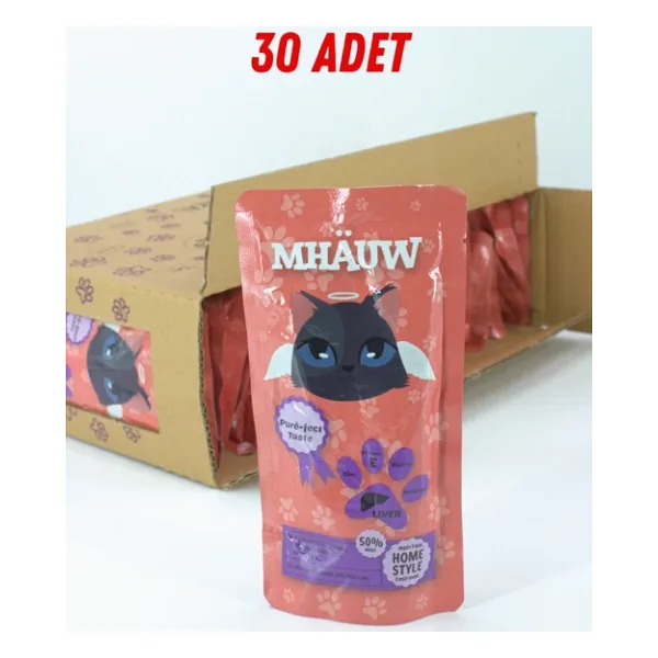 MHAUW 30 Paket Mhauw Kediler İçin Ciğer Ödül Mama Püre 80 Gr