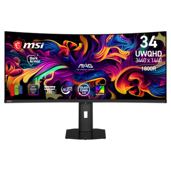 MSI MAG 341CQP QD-OLED X28 34" 0.03 ms WQHD Curved Pivot 280 Hz OLED Oyuncu Monitörü