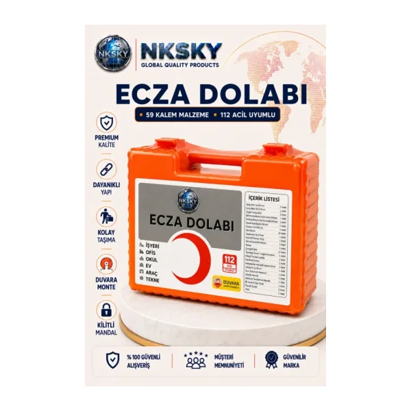 Nksky Premium İlk Yardım Çantası Duvara Monte Ecza Dolabı İş Yeri Ofis Araç Ev İçin İlk Yardım Seti