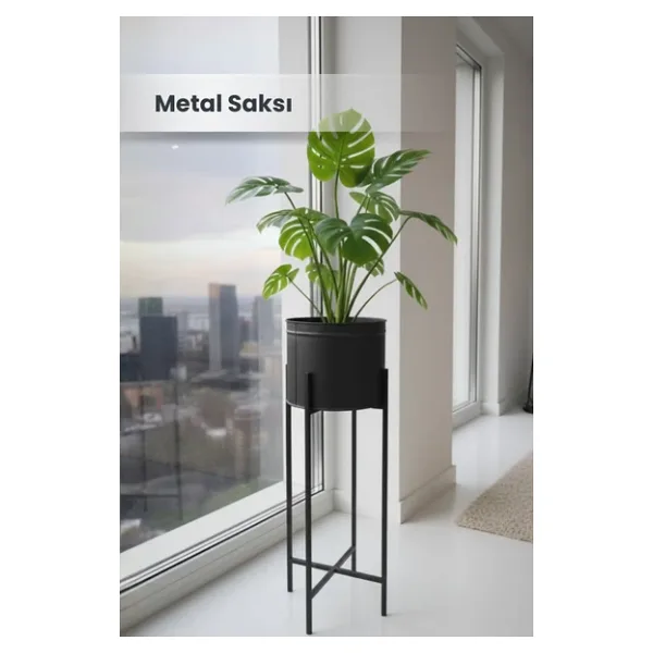 Orvila Siyah Dekoratif Ayaklı Metal Çiçeklik 72cm Saksılık