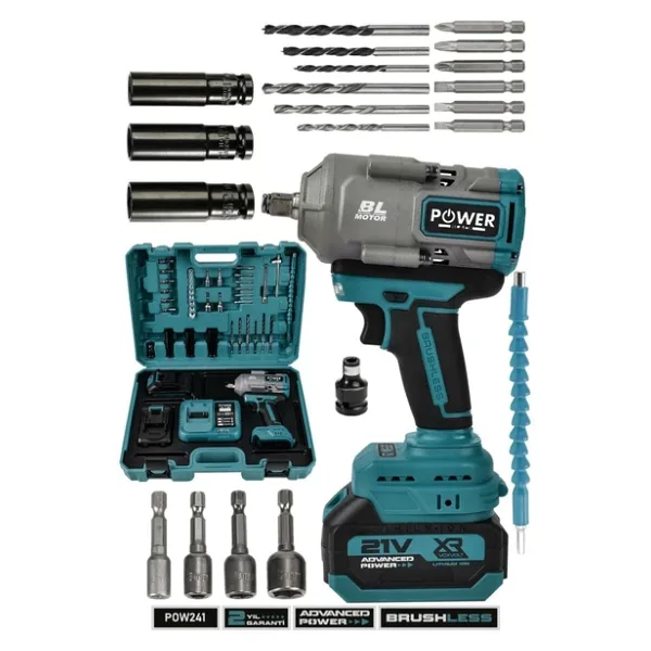 Power Black 21V Çift Akülü Şarjlı Pro Bijon Sökme 1100 Nm Torklu Somun Sıkma Sökme Mavi