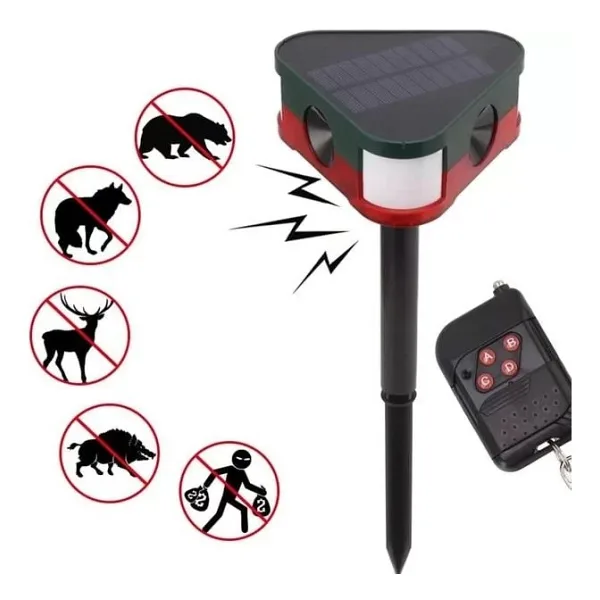POWERMASTER PM-26949 Ultrasonic Sesli Siren Solar Panelli Alarm Cihazı Hayvan Kovucu Kırmızı