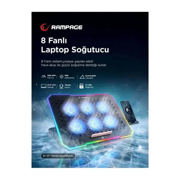 Rampage Freez S48 RGB 6 Fanlı 15.6" Laptop Soğutucu