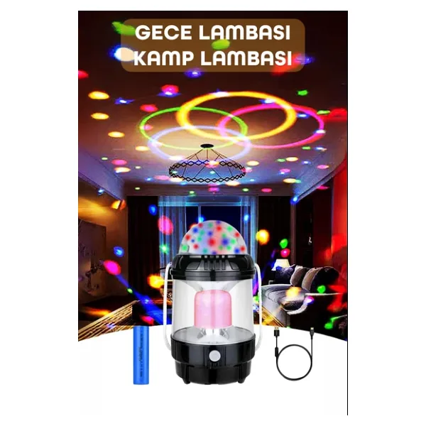 Şarjlı Rgb Projeksiyon Gökyüzü Gece Lambası Kamp Feneri Işıldak Powerbank Özellikli Pilli M001