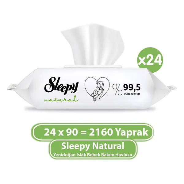 Sleepy Natural Yenidoğan 90 Yaprak 24'lü Paket Islak Mendil