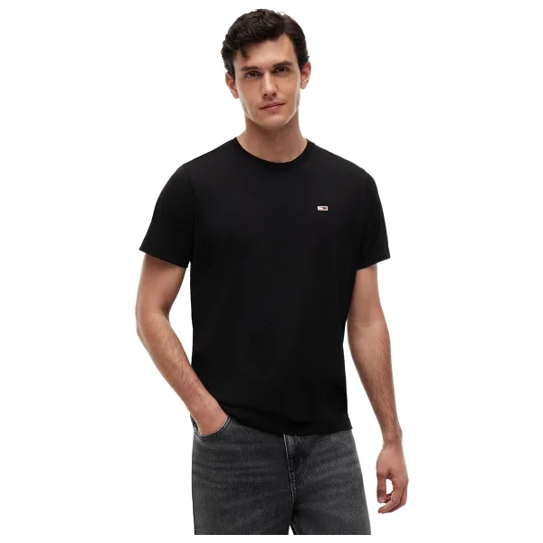 Tommy Jeans Tjm Slim Jersey C Neck Ext Erkek T-Shirt, Siyah, S