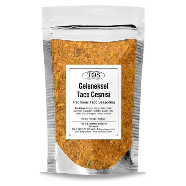TOS The Organic Spices Geleneksel Taco Çeşnisi 250 gr Traditional Taco Seasoning - Premium Quality Baharat Karışımı