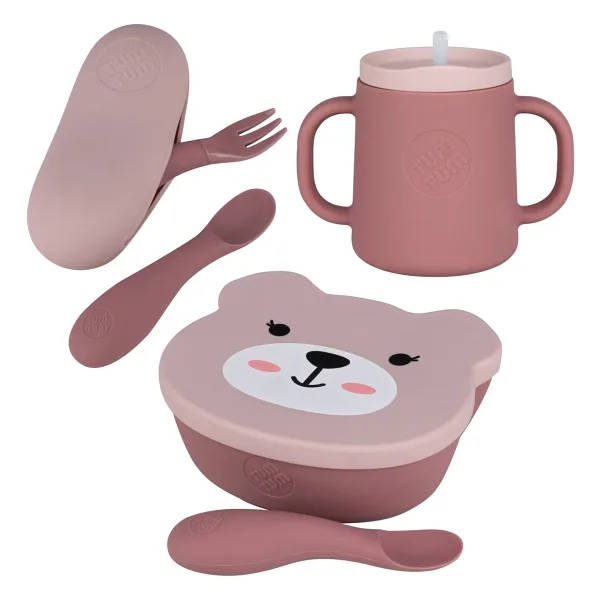 TUM TUM TumTum Silikon Alıştırma Bardağı / Vakumlu Mama Kasesi / Kutulu Mama Kaşık ve Çatal Seti Betsy Bear