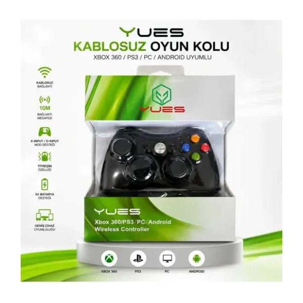 YUES Xbox 360 Uyumlu Kablosuz Gamepad - PC/PS3/Android, Çift Titreşim, Ergonomik