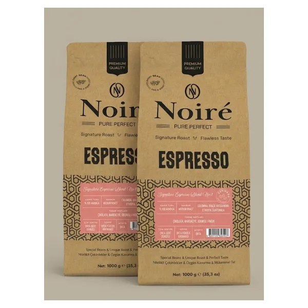 2'li Set Noire Signature Espresso Blend No1 1 KG Çekirdek Kahve %100 Arabica Yüksek Crema Yoğun Aroma