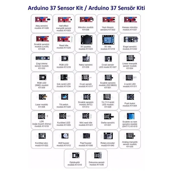 Arduino Uyumlu Sensör Modül Seti Sensor Kit 37 Parça Karton Kutulu