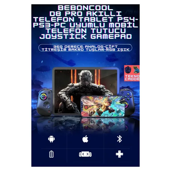 beboncool BSP D8 PRO IOS-Android Akıllı Telefon Tablet Uyumlu Mobil Telefon Tutucu Joystick Gamepad