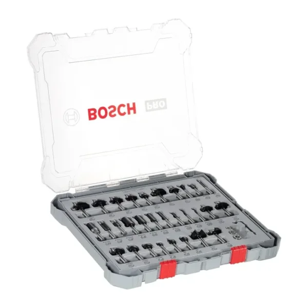 Bosch 30 parçalı freze seti karışık (ahşap için, 8 mm şaftlı üst freze aksesuarı)