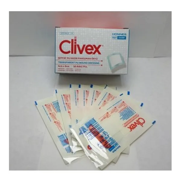 Clivex Pad Pu Steril Şeffaf Yara Örtüsü 5CMX9CM C6109P Clivex Sıvı Geçirmez