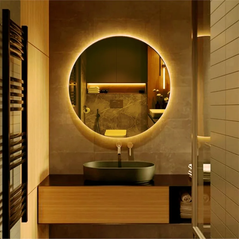 Dekoratif Led Işıklı Yuvarlak Banyo Ve Konsol Aynası Şeffaf