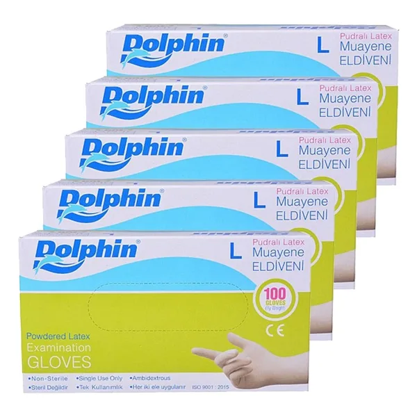 Dolphin Pudralı Lateks Eldiven Beyaz 5 x 100'lü
