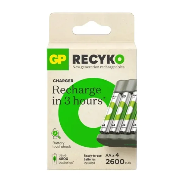 GP Recyko B441 Pil Şarj Aleti + 2600 mAh 4'lü Şarjlı AA Kalem Pil