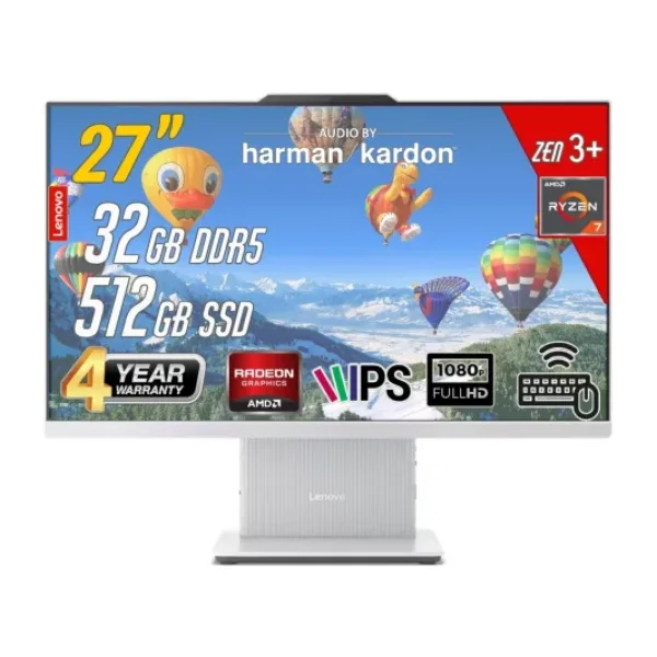 Lenovo Ideacentre 27Arr9 Amd Ryzen 7-7735Hs 32Gb 512Gb 27 Fhd Freedos Beyaz All İn One Bilgisayar