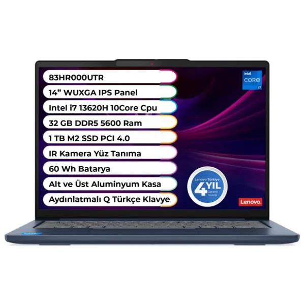 LENOVO IDEAPAD Slim 5 14IRH10 Intel Core i7 13620H 32 GB 1 TB Ssd Freedos 14 Inç IPS 83HR000UTR