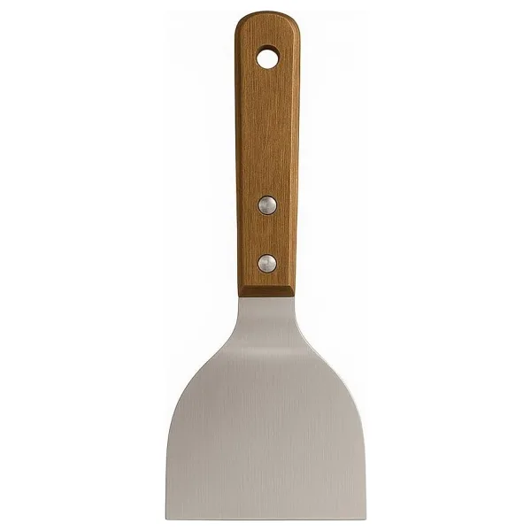 MallArt Ahşap Saplı Paslanmaz Çelik Spatula - 24cm Eğilimli Çok Amaçlı Mutfak Spatulası Izgara, Burger, Sebze, Temizlik için Profesyonel Metal Spatula
