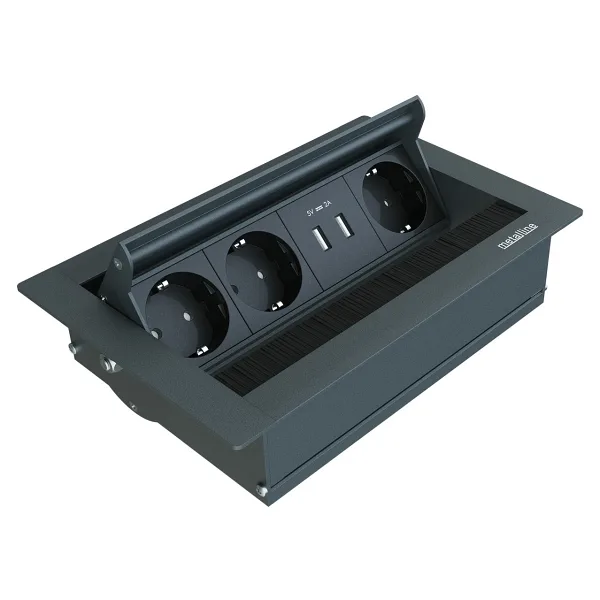 Metalline Revo-Line Dönmeli Masaüstü Priz Kutusu USB - Antrasit