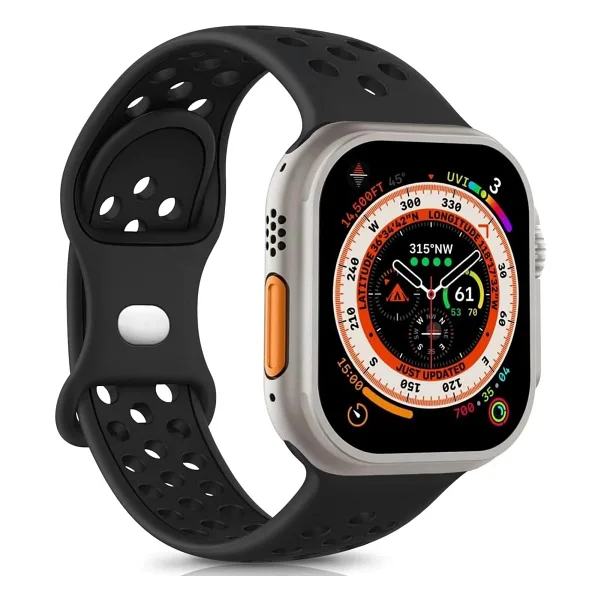 Microsonic Apple Watch Series 7 45mm Siyah Rainbow Spor Kordon