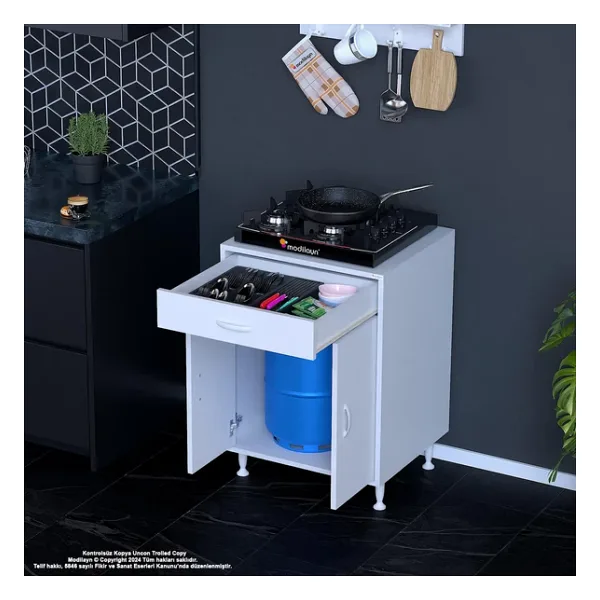 Modilayn Birce M-60 X 87 X 48 Cm Set Üstü Ocak Ve Tüp Bölmeli Çekmeceli Mutfak Dolabı