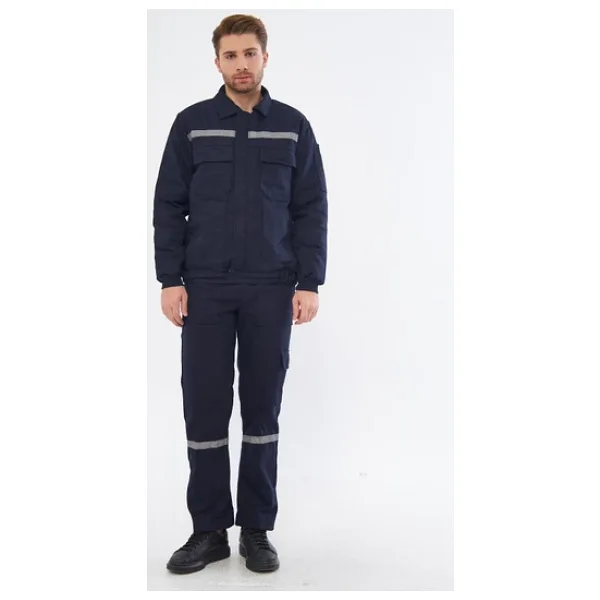 Orange Safety İş Takımı 7/7 Gabardin %100 Pamuk Kapitoneli Reflektörlü Kışlık Lacivert