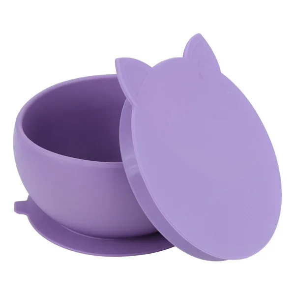 Pandish KitTen Vakum Tabanlı Kapaklı Silikon Kase Lila