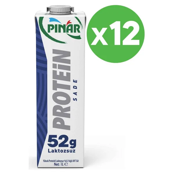 Pınar Sade Protein Süt 1L, 52G Protein, Laktozsuz X 12 Adet